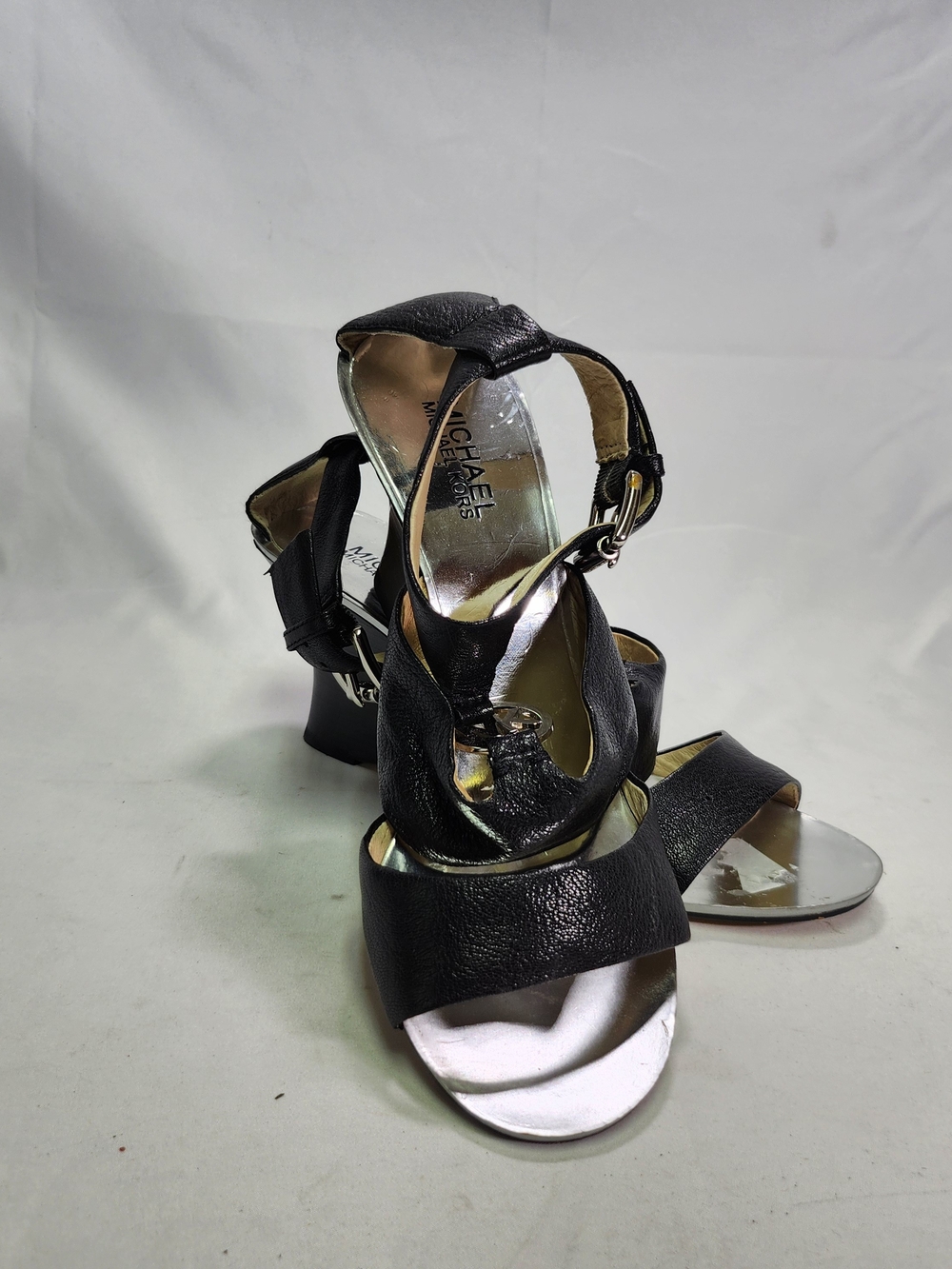 Michael Kors Black Leather Open-Strap Heeled Sandals